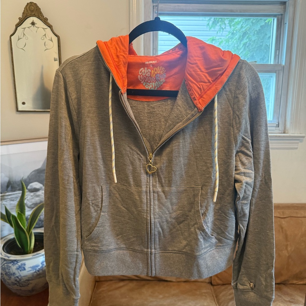 Alice + Olivia BIG FEELINGS Gray and Orange Hoodie